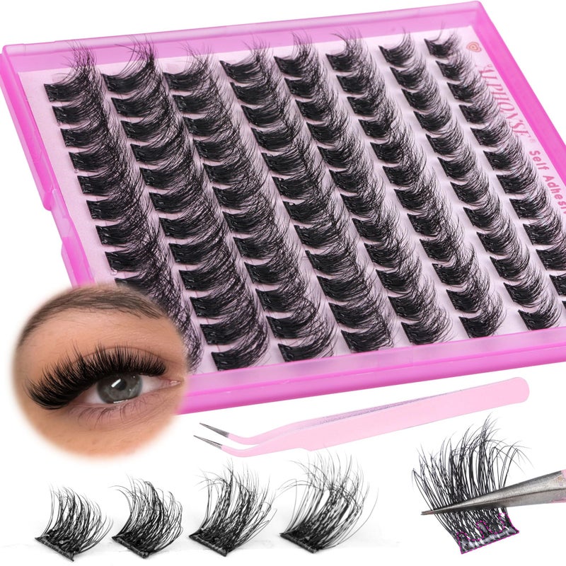 ALPHONSE Self Adhesive Lash Clusters Reusable Self Adhesive Eyelashes Fluffier Press on Lashes Extension No Glue Needed 1016mm Glueless Lashes Clusters with Tweezers